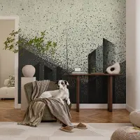 Coloray Vliesbehang - Zwart Snellijm Behang - 208x146 cm - Stadsgeometrie Fotobehang Vlies - Woonkamer behang Abstractie - Muurschildering - Woonkamer behang
