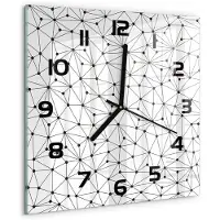 Tulup Wandklok - Lijnen en cirkels Klok Glas Met Opdruk - 30x30 cm - Zwart-wit Moderne Wandklok Glas - Zwarte handen - Vierkante Klok - Decoratieve Glazen Klok - Glazen Wandklok Design