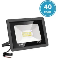 Tsong LED Schijnwerper 20W - 2.000 lm - Warmwit 3000K - 120° Breedstraler - IP66 - Buitenlamp & Gevelverlichting - Set van 40 - 2 jaar garantie