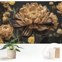 Wallfluent Fotobehang - Grijs Vliesbehang - 152x104 cm - Bloemige Elegantie Fotobehang Vlies - Woonkamer behang Bloemen En Planten - Muurschildering - Woonkamer behang