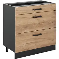 Vicco Keukenonderkast R-Line Goudkleurig Eiken/Antraciet 80 cm met 3 laden zonder werkblad, Model 72387