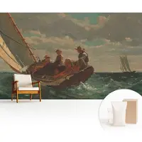 Wallfluent Fotobehang - Blauw Vliesbehang - 416x254 cm - Zee-Expeditie Fotobehang Vlies - Hal behang Mensen - Muurschildering - Woonkamer behang