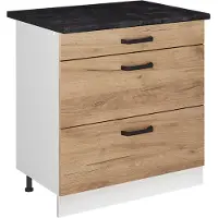 Vicco Keukenonderkast R-Line Goudkleurig Eiken/Wit 80 cm met 3 laden antraciet werkblad, Model 72340