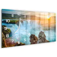 Tulup Wandklok - Waterval Gekleurde Glazen Klok - 60x30 cm - Geel Glazen Klok Met Print - Witte handen - Rechthoekige Klok - Moderne Wandklok Glas - Wandklok Glas Decoratie