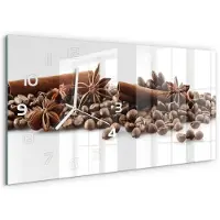 Tulup Wandklok - Kaneelkorrels Decoratieve Glazen Klok - 60x30 cm - Bruin Glazen Wandklok Design - Witte handen - Rechthoekige Klok - Glazen Klok Met Print - Wandklok Glas Met Motief