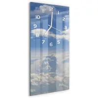 Tulup Wandklok - Wolken aan de hemel Gekleurde Glazen Klok - 30x60 cm - Blauw Glazen Klok Met Print - Witte handen - Rechthoekige Klok - Moderne Wandklok Glas - Wandklok Glas Decoratie