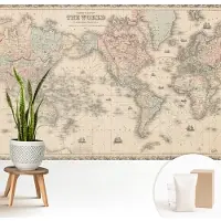 Wallfluent Fotobehang - Beige Vliesbehang - 208x146 cm - Historische Kaart Fotobehang Vlies - Hal behang Kaarten - Muurschildering - Woonkamer behang