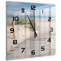 Tulup Wandklok - Strand Wandklok Glas Met Motief - 60x60 cm - Beige Decoratieve Glazen Klok - Zwarte handen - Vierkante Klok - Gekleurde Glazen Klok - Glazen Klok Met Print