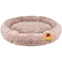 Intirilife pluche pluche bed in beige diameter 80 cm - Zacht rond antislip hondenbed kattenbed kussen comfortabele hondenbank kattenbank voor honden en katten