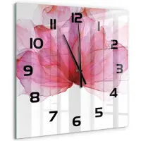 Tulup Wandklok - Roze bloem Glazen Wandklok Design - 60x60 cm - Roze Klok Glas Met Opdruk - Zwarte handen - Vierkante Klok - Wandklok Glas Met Motief - Decoratieve Glazen Klok