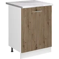Vicco Keukenonderkast R-Line Artisanaal eiken/Wit 60 cm met 1 deur marmer werkblad, Model 72089