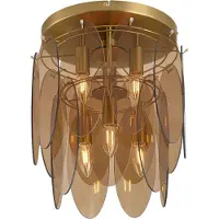 QAZQA Art Deco plafondlamp goud met amber glas ovaal 6-lichts - Mochan