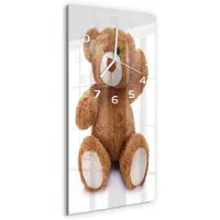 Tulup Wandklok - Beer Moderne Wandklok Glas - 30x60 cm - Bruin Wandklok Glas Decoratie - Witte handen - Rechthoekige Klok - Glazen Wandklok Design - Klok Glas Met Opdruk
