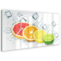 Tulup Wandklok - Citrusvruchten Klok Glas Met Opdruk - 60x30 cm - Veelkleurig Moderne Wandklok Glas - Witte handen - Rechthoekige Klok - Decoratieve Glazen Klok - Glazen Wandklok Design