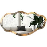 Wallfluent Ruimtelijk Patroon Spiegel - Beige Elegante Rechthoekige Wandspiegel - Organische Spiegel - Kantoor, Woonkamer, Hal - Geometrisch - 45x90 cm - Totale afmeting 52x97 cm