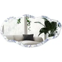 Wallfluent Klassieke Flora Spiegel - Wit Moderne Rechthoekige Wandspiegel - Organische Spiegel - Slaapkamer, Woonkamer, Badkamer - Illustratief - 45x90 cm - Totale afmeting 52x97 cm