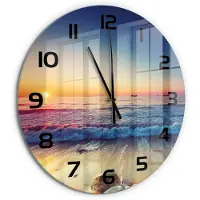 Tulup Wandklok - Zonsopgang boven de zee Moderne Wandklok Glas - fi60 cm - Oranje Wandklok Glas Decoratie - Zwarte handen - Ronde Klok - Glazen Wandklok Design - Klok Glas Met Opdruk