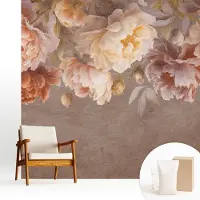 Wallfluent Fotobehang - Bruin Vliesbehang - 250x250 cm - Bloemige Elegantie Muurschildering - Slaapkamer behang Bloemen En Planten - Fotobehang Vlies - Gang behang