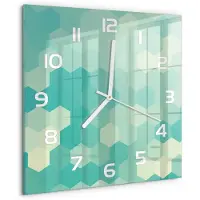 Tulup Wandklok - Geometrische achtergrond Glazen Wandklok Design - 30x30 cm - Groente Klok Glas Met Opdruk - Witte handen - Vierkante Klok - Wandklok Glas Met Motief - Decoratieve Glazen Klok