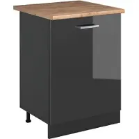 Vicco Keukenonderkast R-Line Antraciet Hoogglans/Antraciet 60 cm met 1 deur goudkleurig eiken werkblad, Model 72020