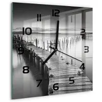 Tulup Wandklok - Houten brug Klok Glas Met Opdruk - 30x30 cm - Zwart-wit Moderne Wandklok Glas - Zwarte handen - Vierkante Klok - Decoratieve Glazen Klok - Glazen Wandklok Design