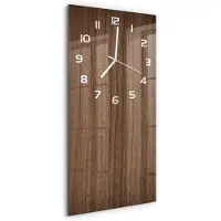 Tulup Wandklok - Houten achtergrond Wandklok Glas Decoratie - 30x60 cm - Bruin Gekleurde Glazen Klok - Witte handen - Rechthoekige Klok - Klok Glas Met Opdruk - Moderne Wandklok Glas