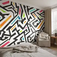 Coloray Vliesbehang - Zwart Snellijm Behang - 250x250 cm - Abstracte Mozaïek Fotobehang Vlies - Woonkamer behang Geometrie - Muurschildering - Woonkamer behang