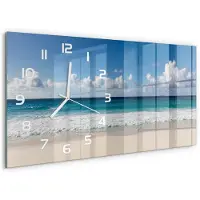 Tulup Wandklok - strand op de Seychellen Gekleurde Glazen Klok - 60x30 cm - Blauw Glazen Klok Met Print - Witte handen - Rechthoekige Klok - Moderne Wandklok Glas - Wandklok Glas Decoratie