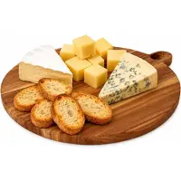 Excellent houseware Keuken snijplank - Dia 40 cm - teak hout - serveerplank - broodplank - tapas - hapjes - rond - 2 cm dik