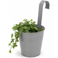 Pro Garden Progarden Bloempotje met haak - plantenbak zink met ophanghaak - grijs - 20 x 13 x 26 cm - ophangbaar- Balkon/schutting plantenpot