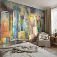 Coloray Vliesbehang - Blauw Snellijm Behang - 312x219 cm - Stadspanorama Muurschildering - Gang behang Architectuur - Fotobehang Vlies - Slaapkamer behang