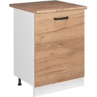 Vicco Keukenonderkast R-Line Goudkleurig Eiken/Wit 60 cm met 1 deur goudkleurig eiken werkblad, Model 72100