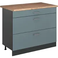 Vicco Keukenonderkast R-Line Blauw-grijs/Antraciet 100 cm goudkleurig eiken werkblad, Model 71584