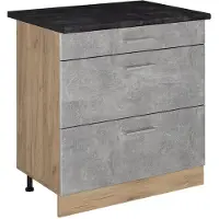 Vicco Keukenonderkast R-Line Beton/Goudkleurig Eiken 80 cm met 3 laden antraciet werkblad, Model 72432