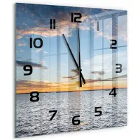 Tulup Wandklok - Schemering aan zee Klok Glas Met Opdruk - 60x60 cm - Blauw Moderne Wandklok Glas - Zwarte handen - Vierkante Klok - Decoratieve Glazen Klok - Glazen Wandklok Design