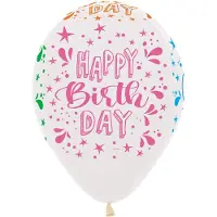Sempertex 25x Transparante ballonnen 30 cm met Happy Birthday neon opdruk van