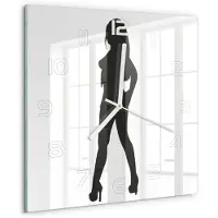Drukarnia Piga Wandklok - Silhouet van een vrouw Wandklok Glas Met Motief - 30x30 cm - Zwart-wit Decoratieve Glazen Klok - Witte handen - Vierkante Klok - Gekleurde Glazen Klok - Glazen Klok Met Print