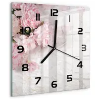 Tulup Wandklok - Pioenrozen Glazen Wandklok Design - 30x30 cm - Roze Klok Glas Met Opdruk - Zwarte handen - Vierkante Klok - Wandklok Glas Met Motief - Decoratieve Glazen Klok