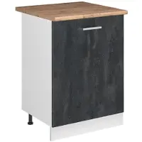 Vicco Keukenonderkast R-Line Zwart beton/Wit 60 cm met 1 deur goudkleurig eiken werkblad, Model 72128