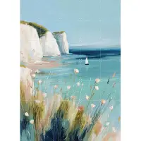 IXXI Turquoise Cove View, Branka Kodžoman - 100 x 140 cm - Grote wanddecoratie en posters - Aquarel, Realisme, Olieverf, Naturalisme, Strandhuis