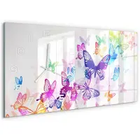 Tulup Wandklok - Kleurrijke vlinders Klok Glas Met Opdruk - 60x30 cm - Veelkleurig Moderne Wandklok Glas - Witte handen - Rechthoekige Klok - Decoratieve Glazen Klok - Glazen Wandklok Design