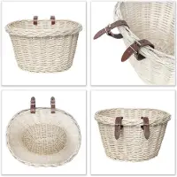 Hobby Hall Rieten fietsmand | 36 x 29 x 23 cm (+/- 2cm) Lichtgewicht | Wit | Gevlochten handgeweven met riemen | Gemakkelijk te monteren voorste stuurfiets | Winkelmand