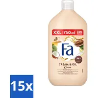 Fa 15 x - Cream & Oil Cacao - Bad- & Douchegel - Cacaoboter Met Kokosolie - 750 ml - Voordeelverpakking - 15 stuks