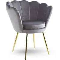 FurniTex Schelp - Fauteuil - Grijs fluweel - Goudkleurig metalen onderstel