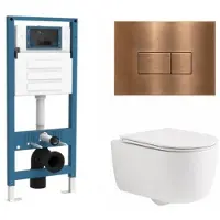 Qeramiq Dely Swirl Toiletset - inbouwreservoir Flush - slim zitting - metaal koperen bedieningsplaat - rechthoekige knoppen - mat wit SW1026257/SW1448813/SW1000766/SW706197