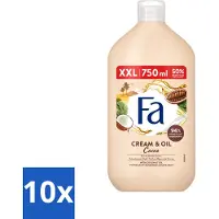 Fa 10 x - Cream & Oil Cacao - Bad- & Douchegel - Cacaoboter Met Kokosolie - 750 ml - Voordeelverpakking - 10 stuks