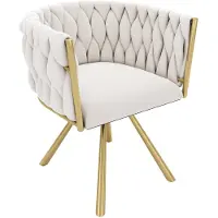 Merax Draaibare Eetkamerstoel – Fluwelen Stoel met Armleuningen & 360° Draaifunctie – Luxe Design met Metalen Poten – Beige