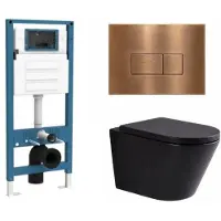 Qeramiq Dely Toiletset - inbouwreservoir Flush - 35mm zitting - metaal koperen bedieningsplaat - rechthoekige knoppen - mat zwart SW1026253/SW1448813/SW1000769/SW706197
