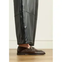 Manfield - Dames - Donkerbruine leren loafers met goudkleurig detail - Maat 37