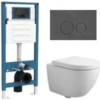 Qeramiq Dely Swirl Compact Toiletset - inbouwreservoir flush - 25mm zitting - marmeren bedieningsplaat donker - ronde knoppen - glans wit SW1471012/SW1471015/SW1448813/SW1244455